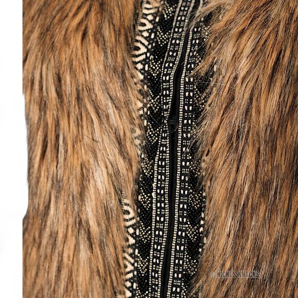 Miss Me Faux Fur Vest Beaded Trim Boho Western Festival Embellished Size M - Picture 3 of 9